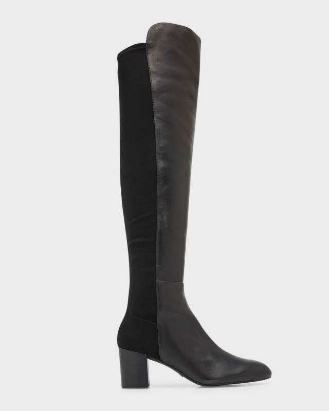 Stretch Leather Over-The-Knee Boots